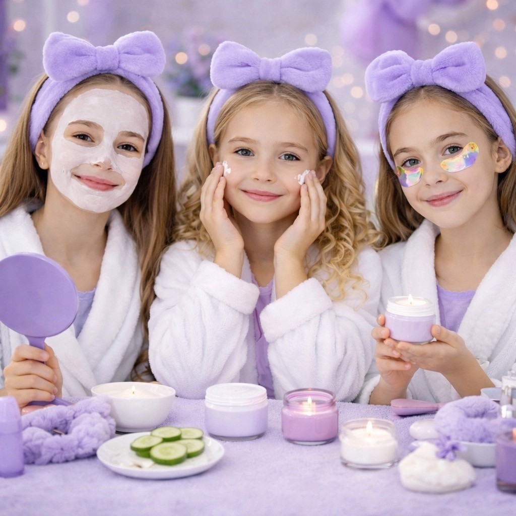 Gesichtspflege bei der Beauty Party – Kinder genießen eine Wellness-Auszeit